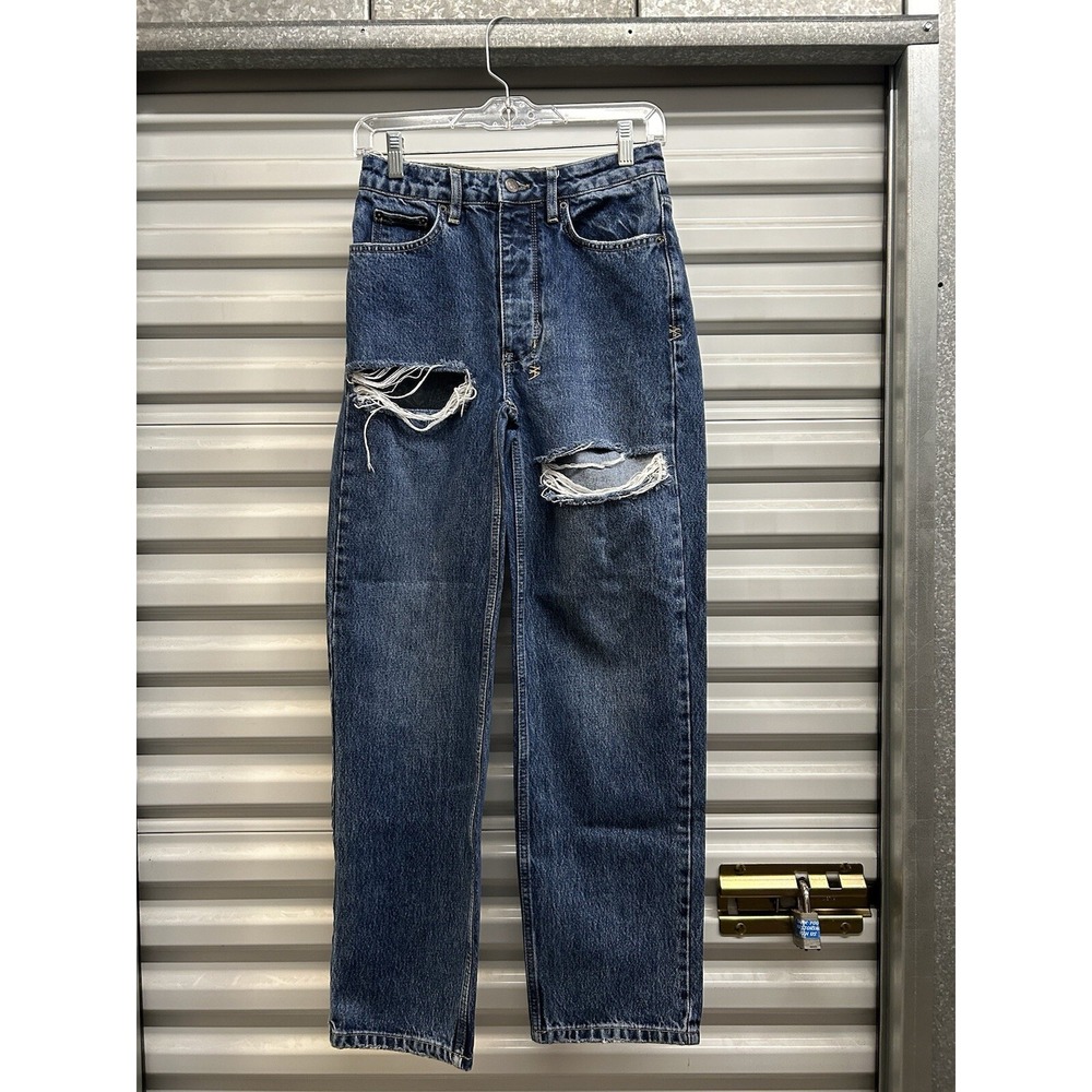 Ksubi Womens Blue Jeans Straight Leg Distressed Size 25 x 29